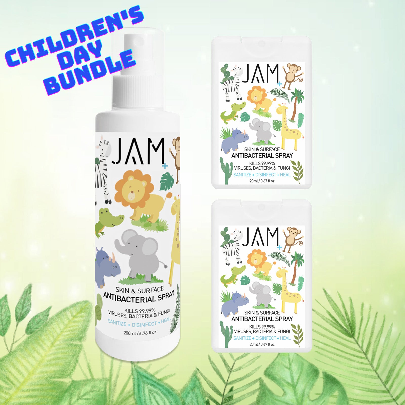Children's Day Bundle - Skin & Surface Antibacterial Spray 200ml+2x20ml (Animal Kingdom)