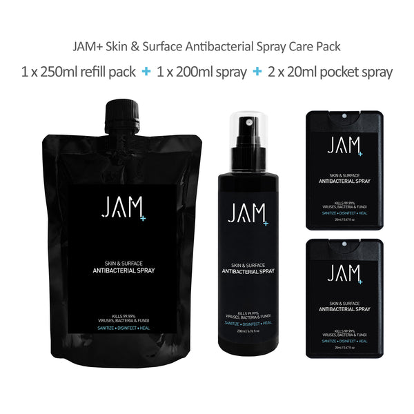 JAM+ Care Pack - Skin & Surface Antibacterial Spray (1x250ml + 1x200ml + 2x20ml)